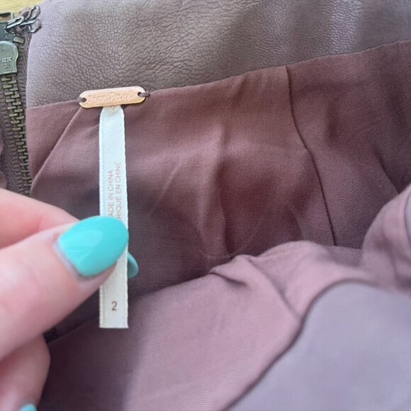 Free People | Mauve Chic Boho Rayon Vegan Leather Biker Mini Skirt 2 - Picture 10 of 12